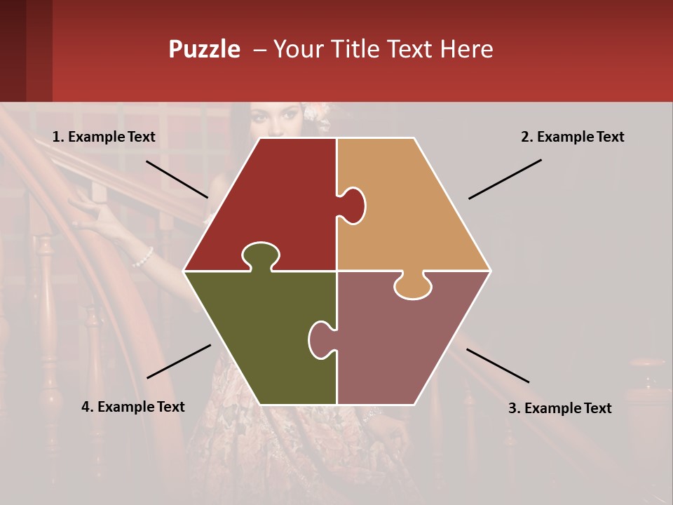 A Woman In A Dress Standing On A Stair Case PowerPoint Template