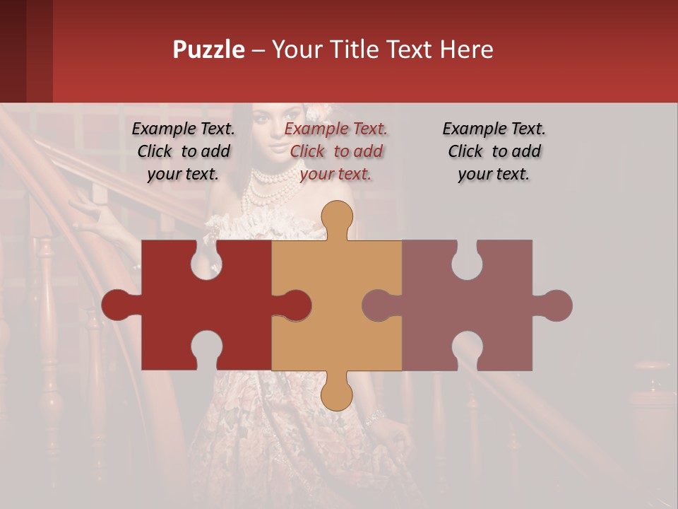 A Woman In A Dress Standing On A Stair Case PowerPoint Template