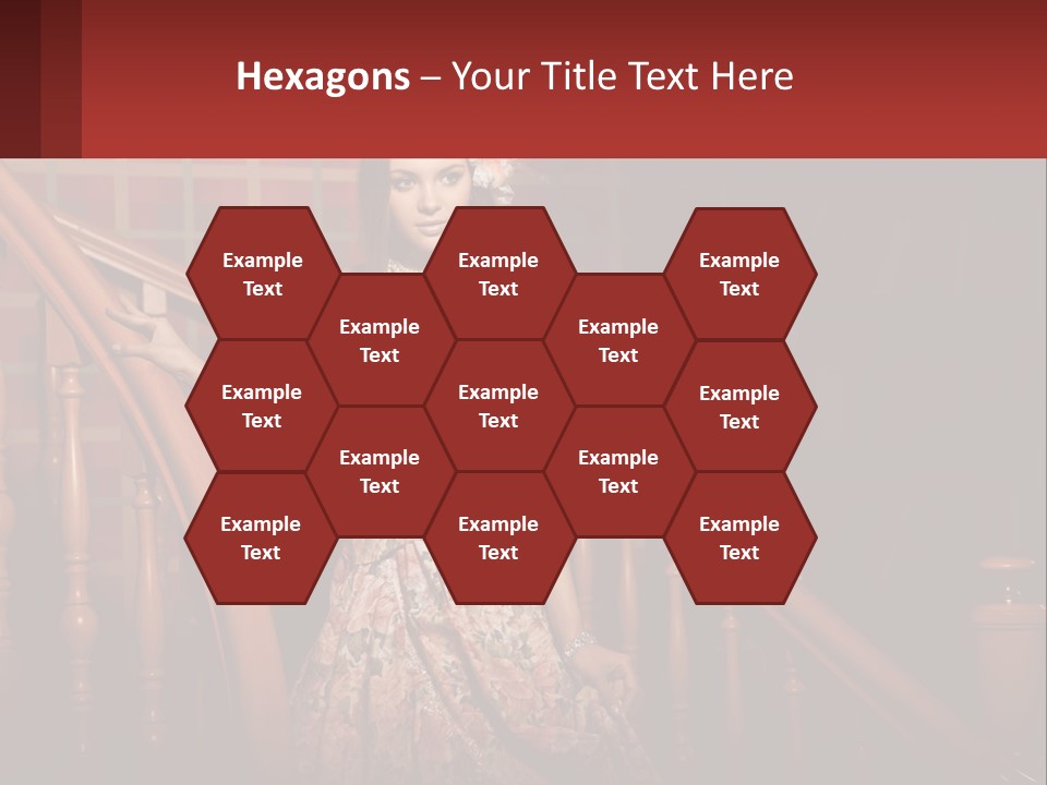 A Woman In A Dress Standing On A Stair Case PowerPoint Template