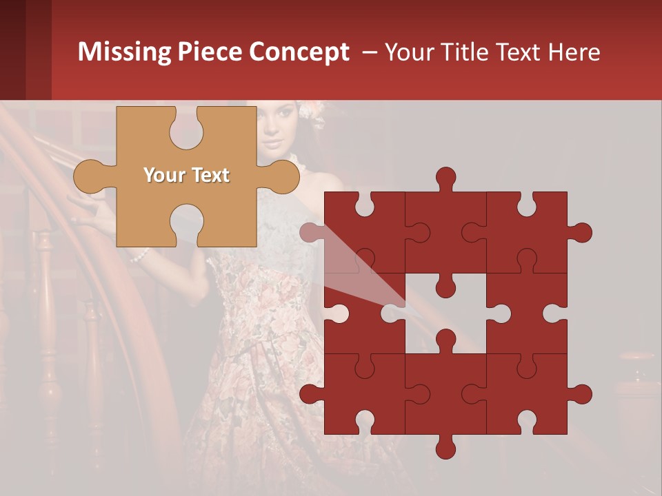 A Woman In A Dress Standing On A Stair Case PowerPoint Template