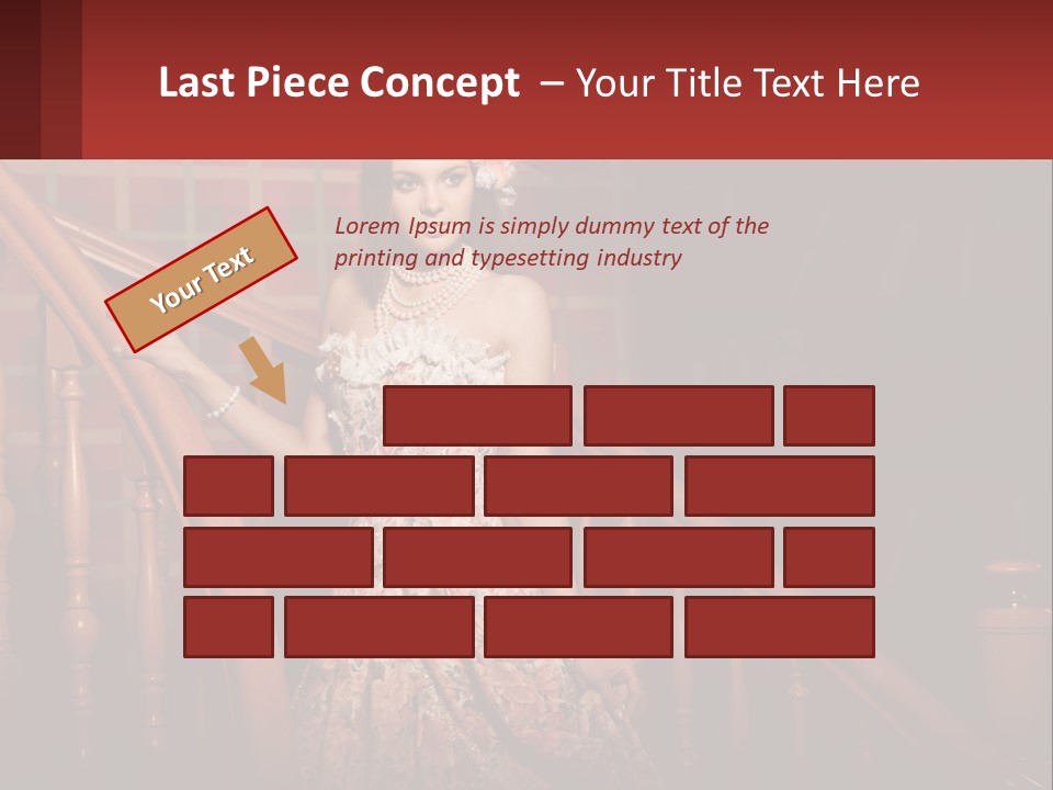 A Woman In A Dress Standing On A Stair Case PowerPoint Template