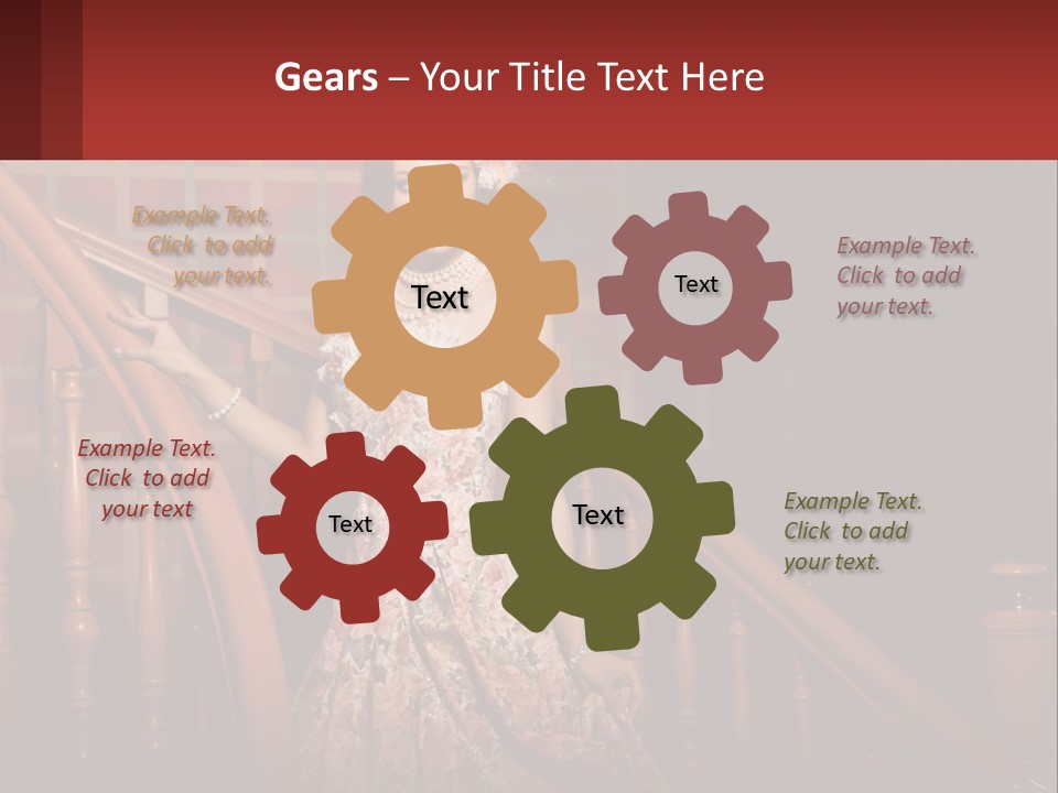 A Woman In A Dress Standing On A Stair Case PowerPoint Template