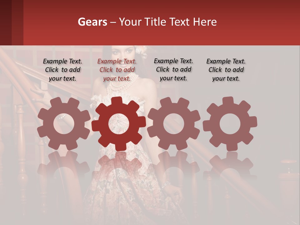 A Woman In A Dress Standing On A Stair Case PowerPoint Template