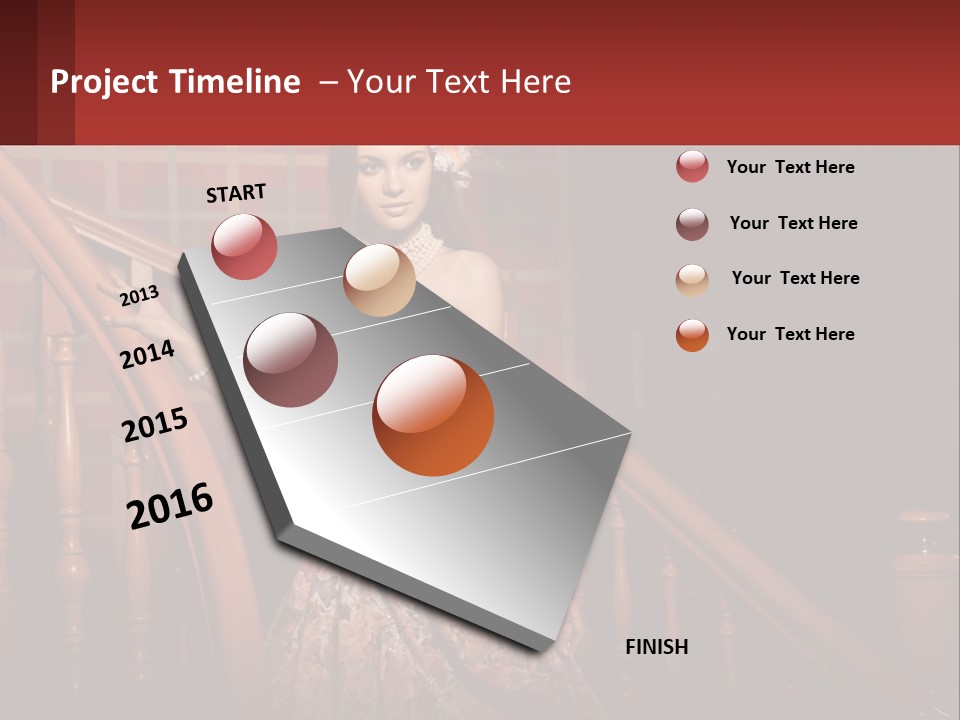 A Woman In A Dress Standing On A Stair Case PowerPoint Template