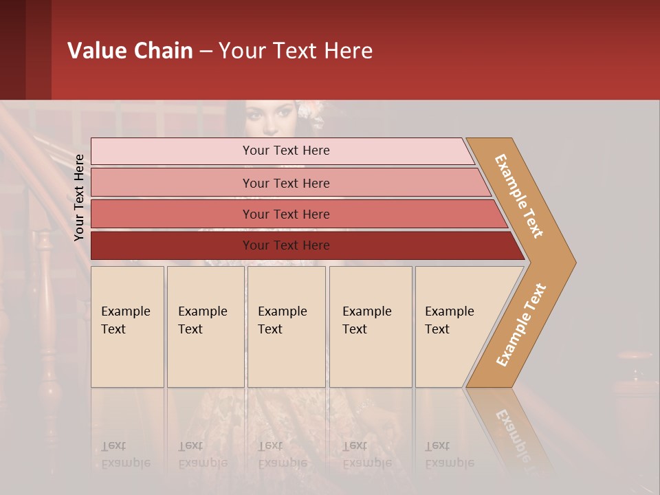 A Woman In A Dress Standing On A Stair Case PowerPoint Template