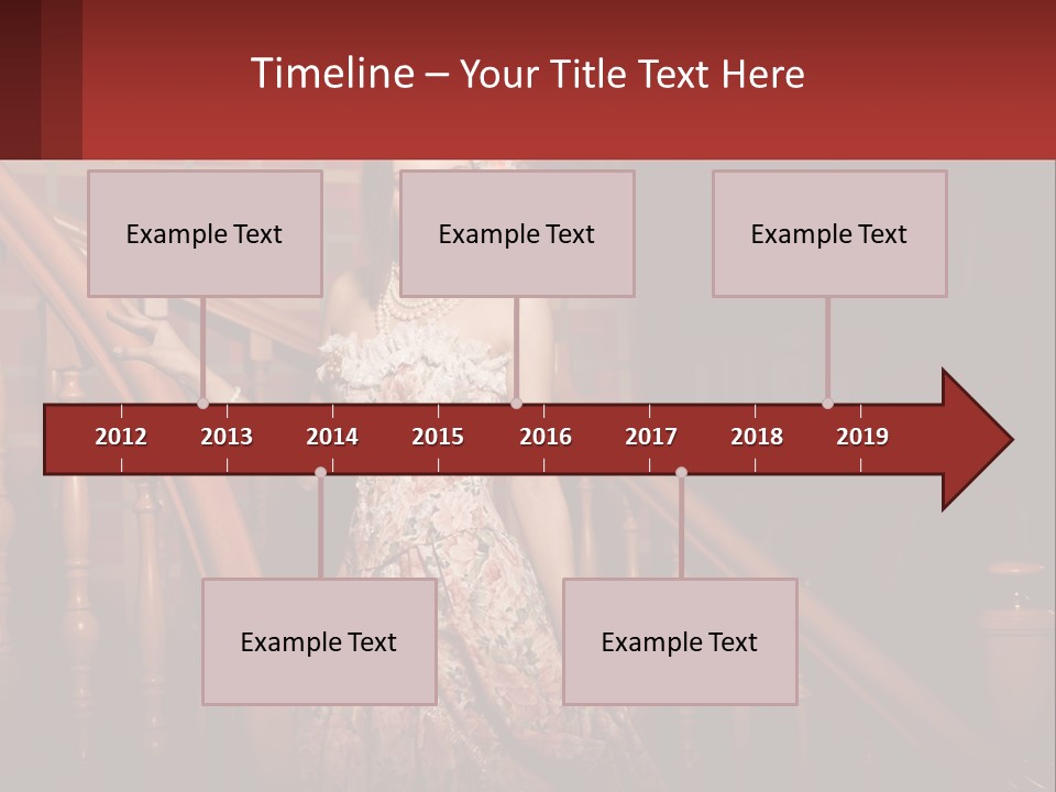 A Woman In A Dress Standing On A Stair Case PowerPoint Template