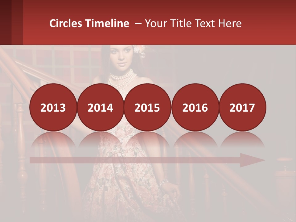 A Woman In A Dress Standing On A Stair Case PowerPoint Template