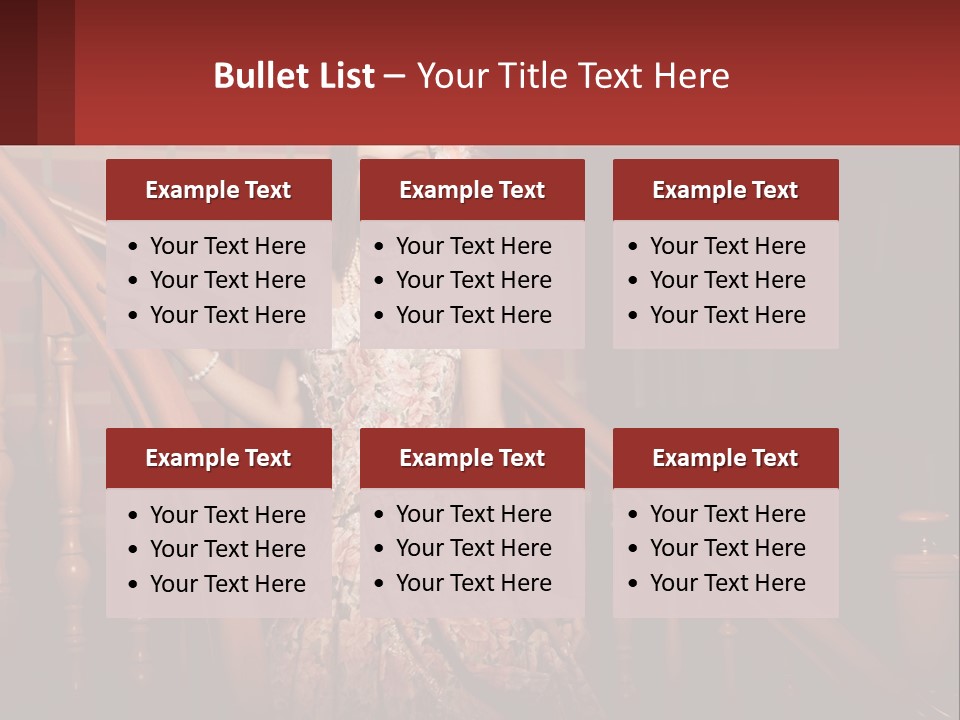 A Woman In A Dress Standing On A Stair Case PowerPoint Template