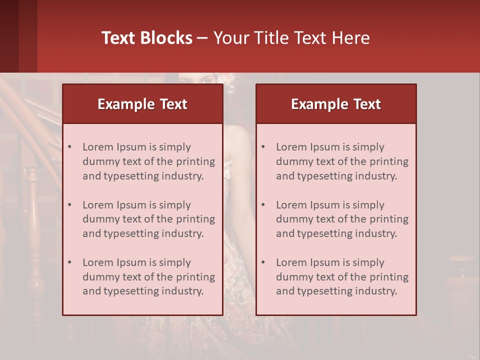A Woman In A Dress Standing On A Stair Case PowerPoint Template