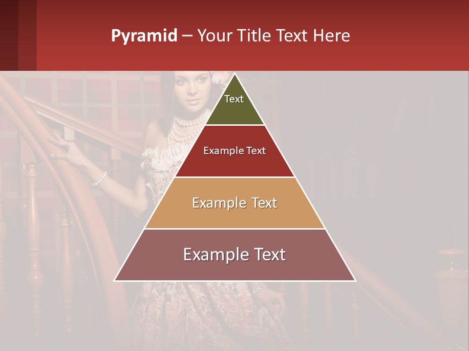 A Woman In A Dress Standing On A Stair Case PowerPoint Template