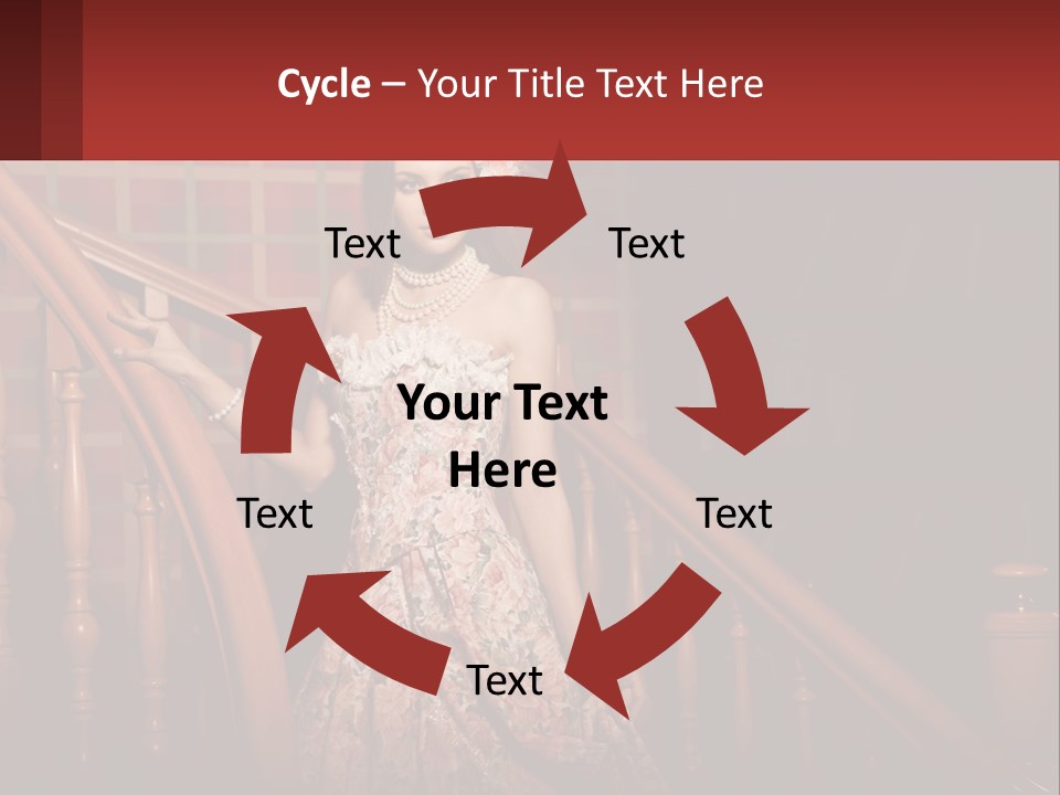 A Woman In A Dress Standing On A Stair Case PowerPoint Template