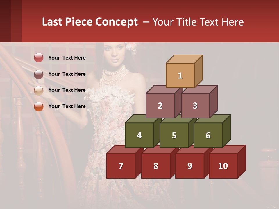 A Woman In A Dress Standing On A Stair Case PowerPoint Template