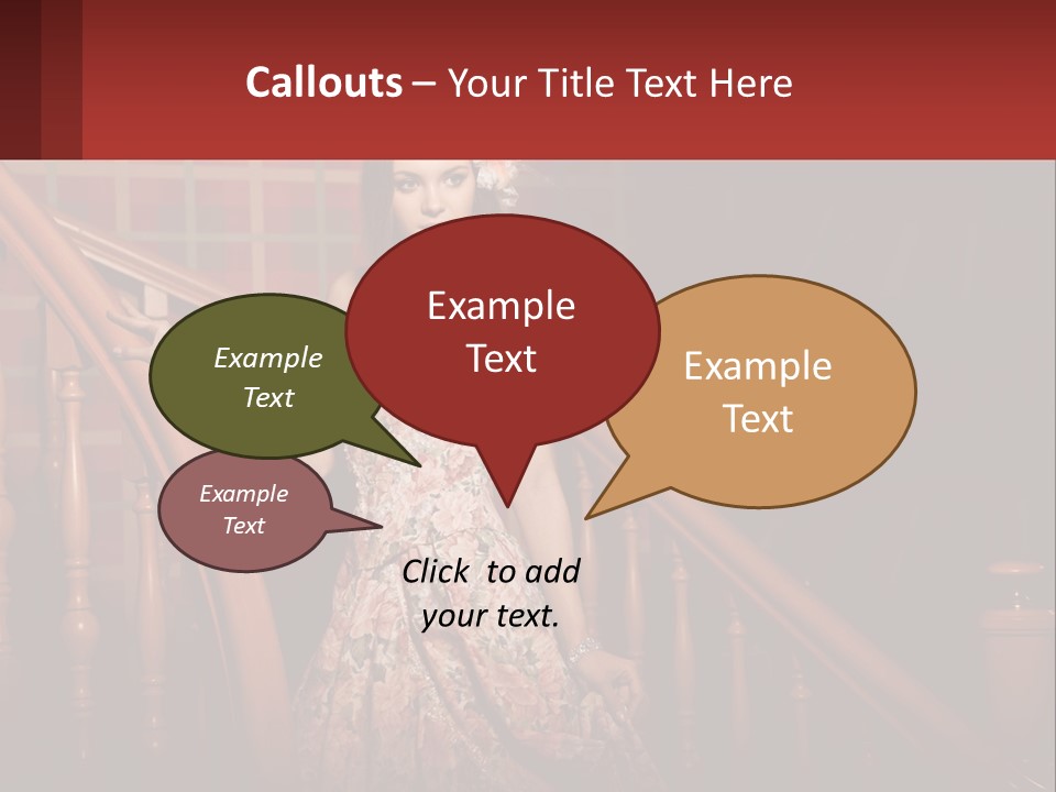 A Woman In A Dress Standing On A Stair Case PowerPoint Template