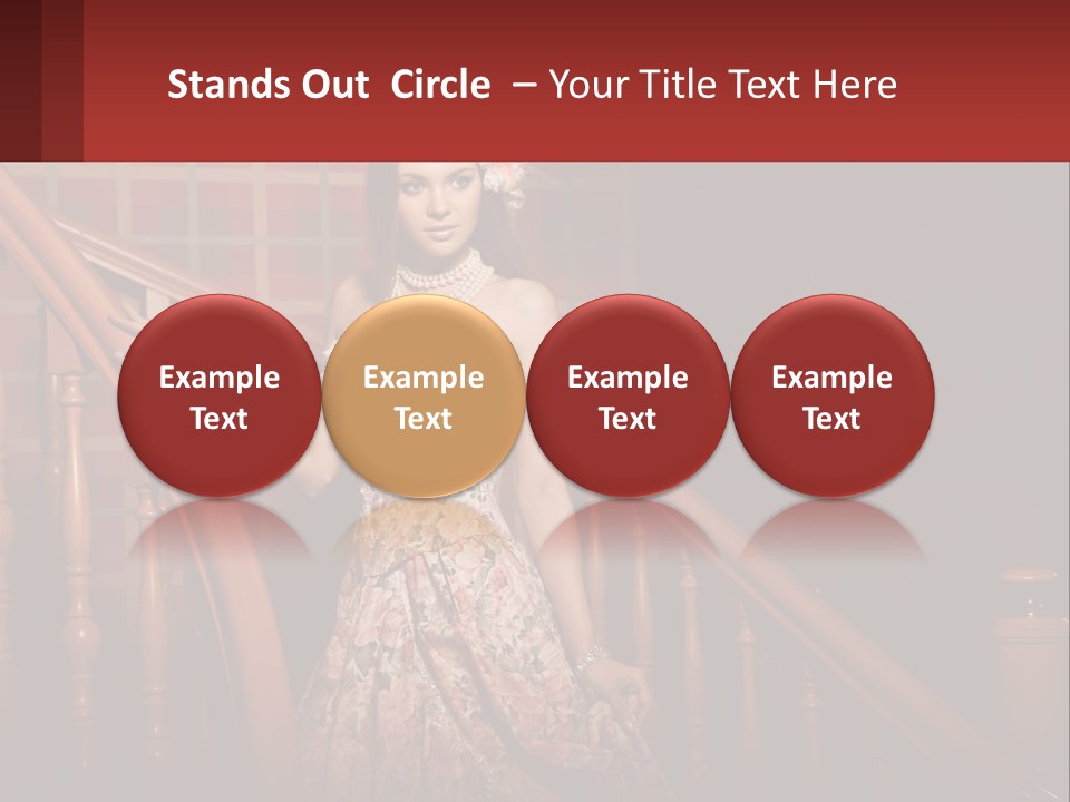 A Woman In A Dress Standing On A Stair Case PowerPoint Template