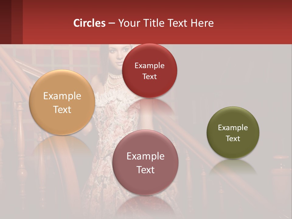 A Woman In A Dress Standing On A Stair Case PowerPoint Template