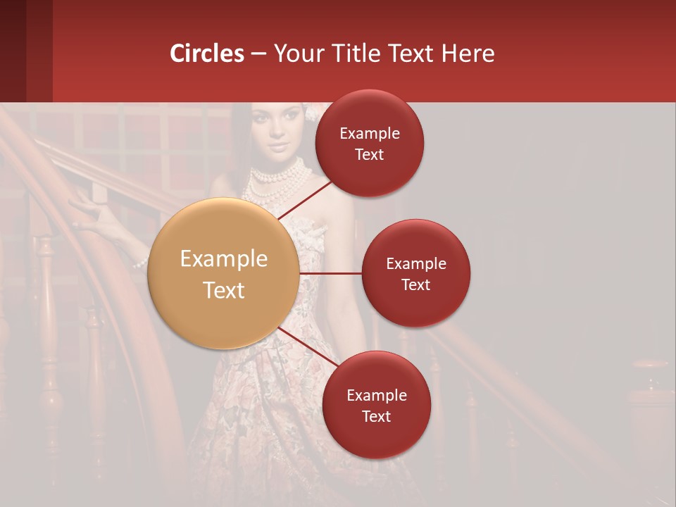 A Woman In A Dress Standing On A Stair Case PowerPoint Template