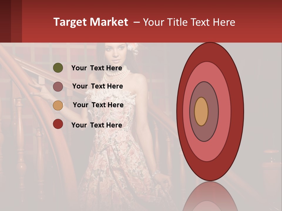 A Woman In A Dress Standing On A Stair Case PowerPoint Template