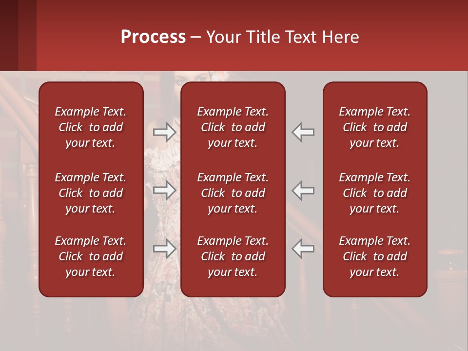 A Woman In A Dress Standing On A Stair Case PowerPoint Template