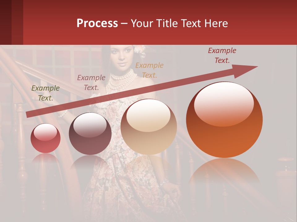 A Woman In A Dress Standing On A Stair Case PowerPoint Template