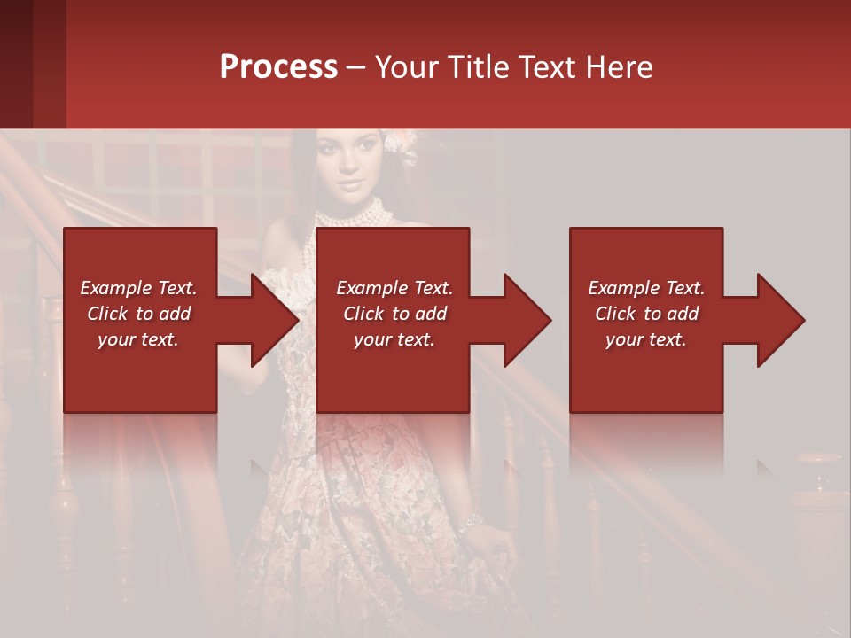 A Woman In A Dress Standing On A Stair Case PowerPoint Template
