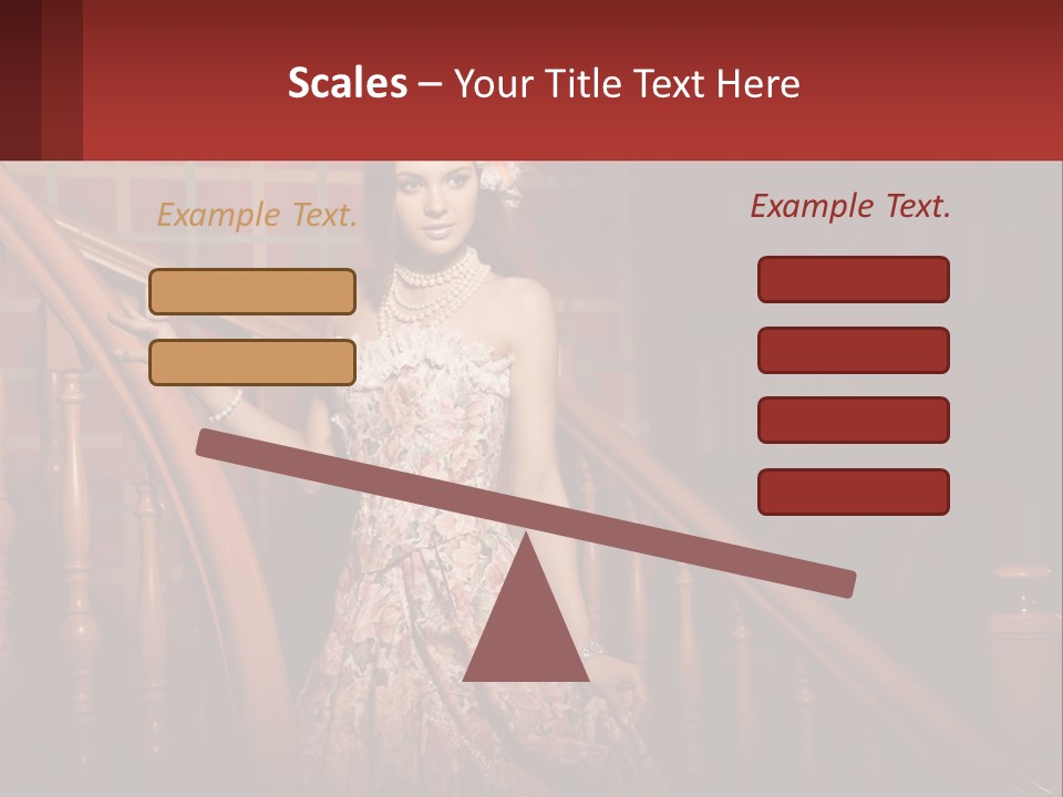 A Woman In A Dress Standing On A Stair Case PowerPoint Template