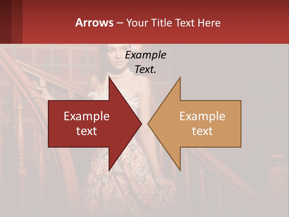 A Woman In A Dress Standing On A Stair Case PowerPoint Template