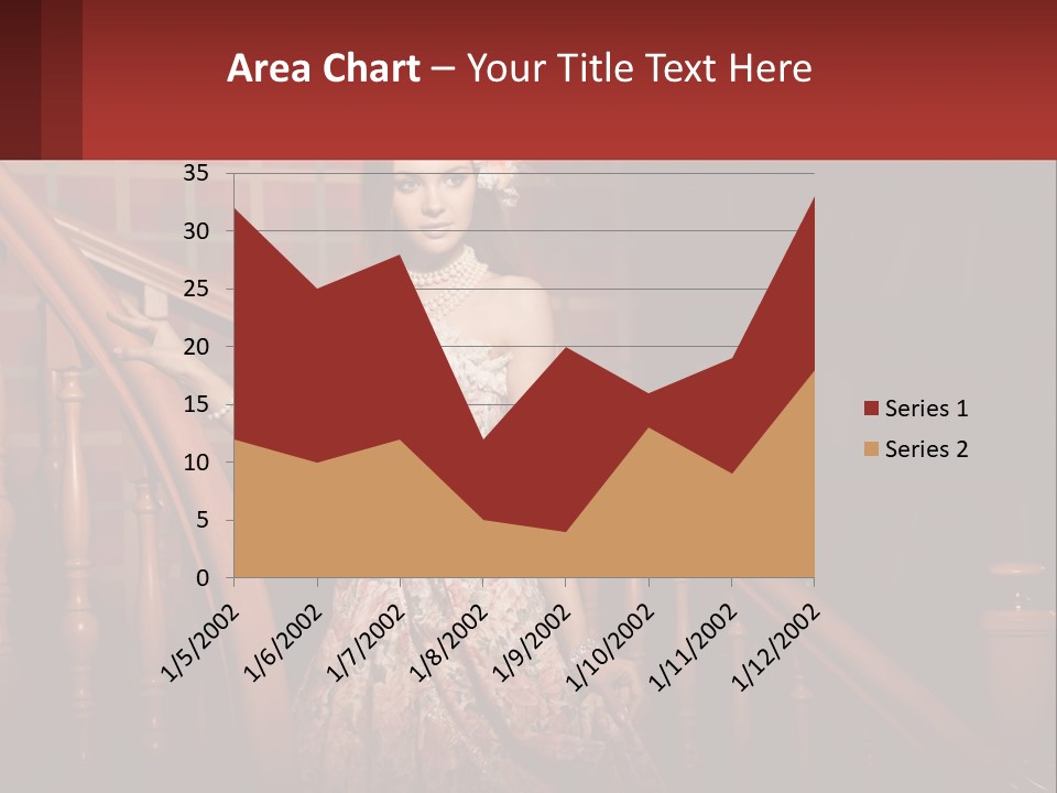 A Woman In A Dress Standing On A Stair Case PowerPoint Template