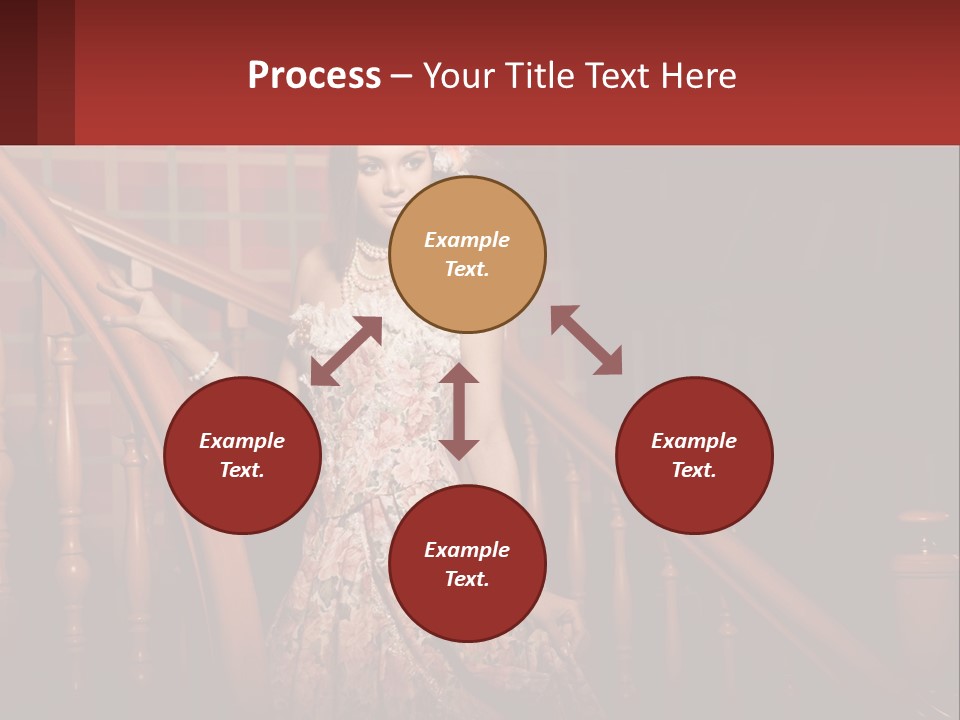 A Woman In A Dress Standing On A Stair Case PowerPoint Template