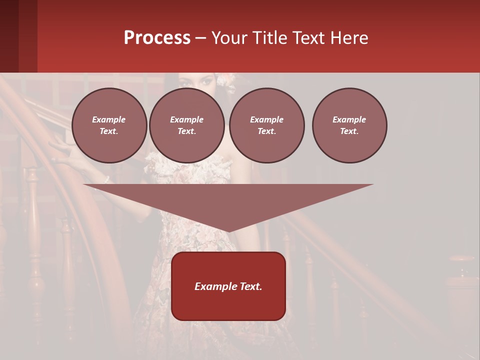 A Woman In A Dress Standing On A Stair Case PowerPoint Template