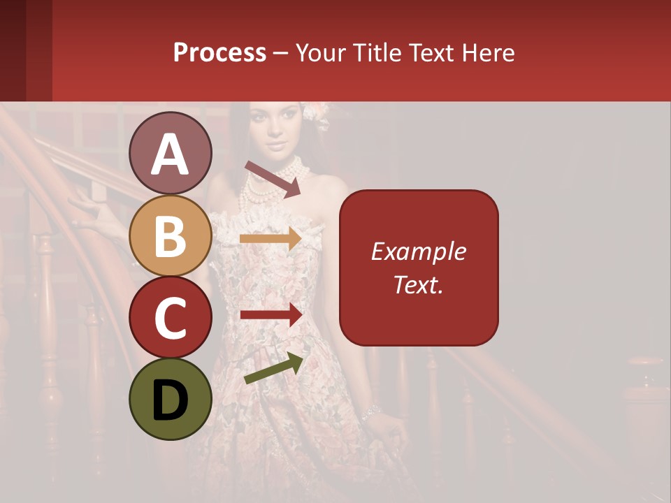 A Woman In A Dress Standing On A Stair Case PowerPoint Template