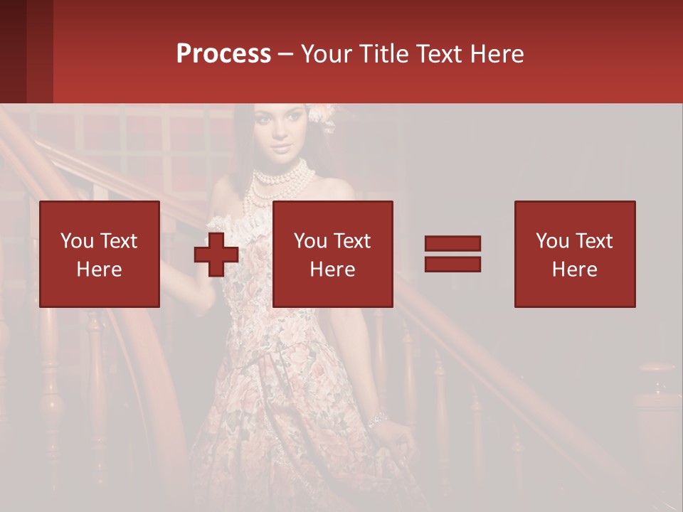 A Woman In A Dress Standing On A Stair Case PowerPoint Template