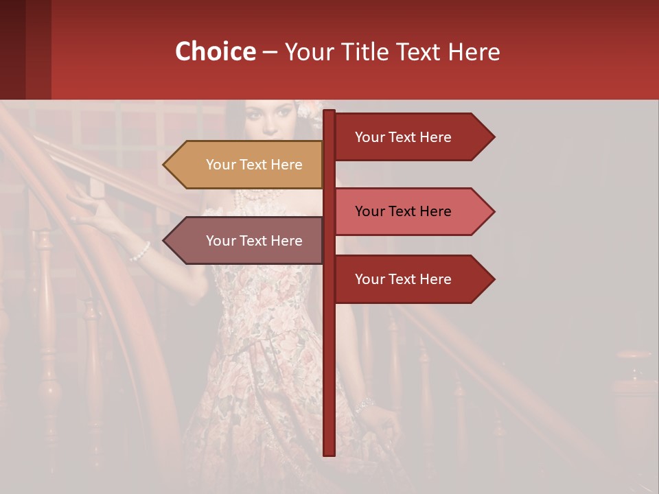 A Woman In A Dress Standing On A Stair Case PowerPoint Template