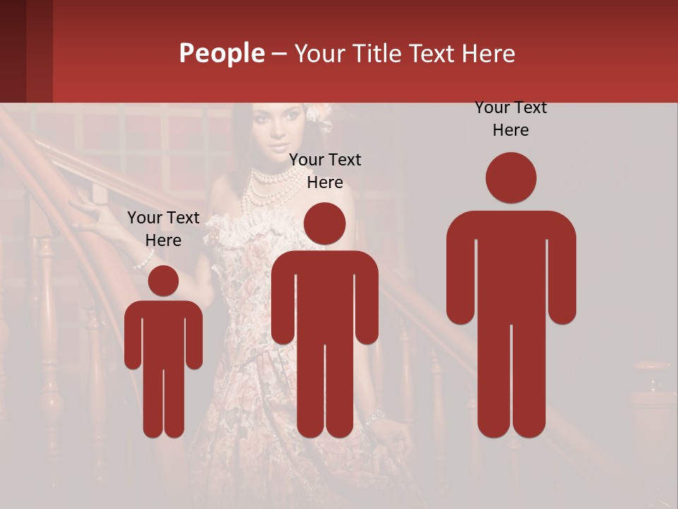 A Woman In A Dress Standing On A Stair Case PowerPoint Template