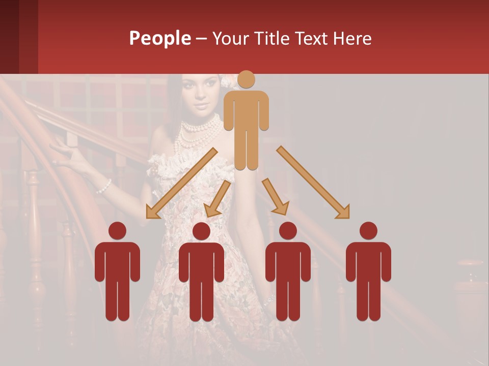 A Woman In A Dress Standing On A Stair Case PowerPoint Template