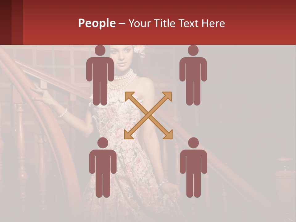 A Woman In A Dress Standing On A Stair Case PowerPoint Template