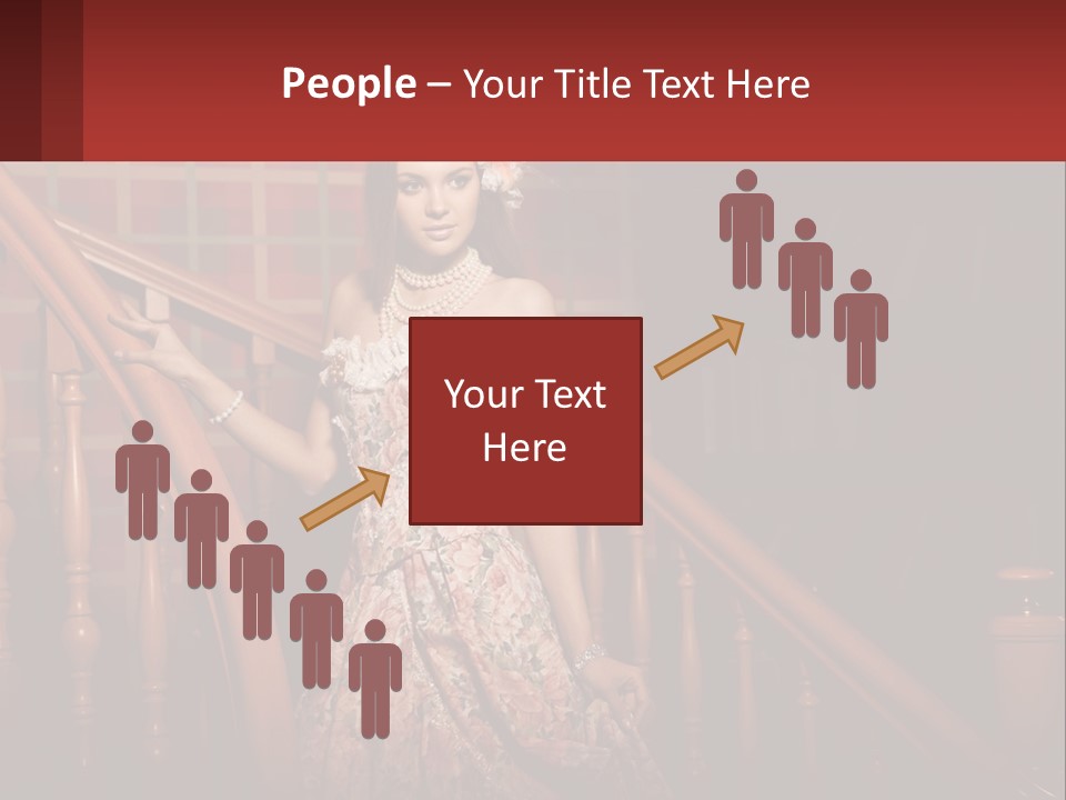 A Woman In A Dress Standing On A Stair Case PowerPoint Template
