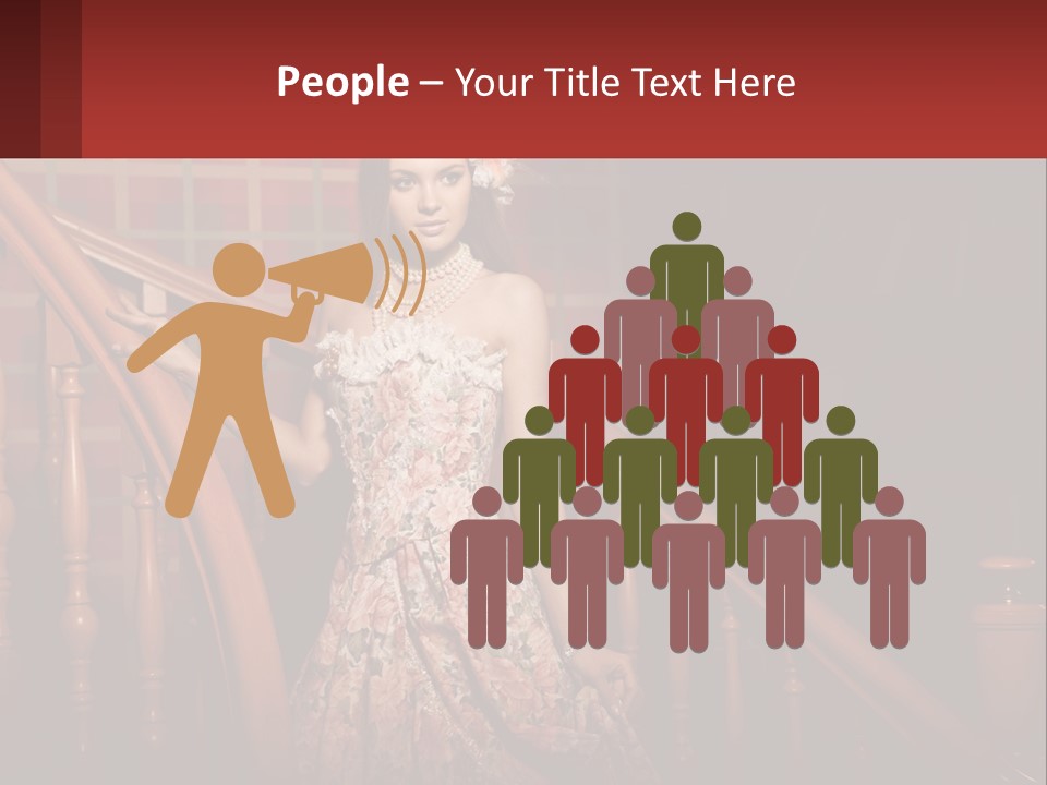 A Woman In A Dress Standing On A Stair Case PowerPoint Template