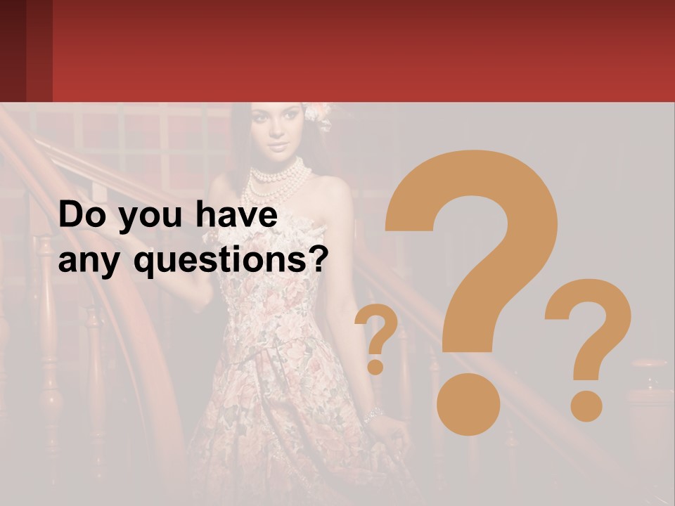 A Woman In A Dress Standing On A Stair Case PowerPoint Template