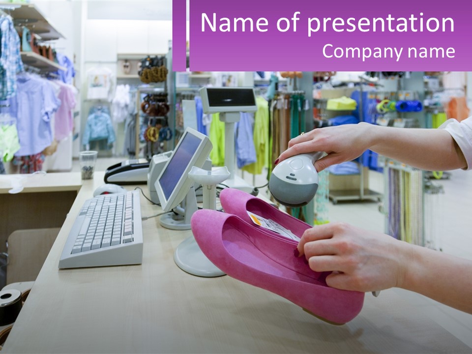 A Person Holding A Pink Object In Front Of A Computer PowerPoint Template