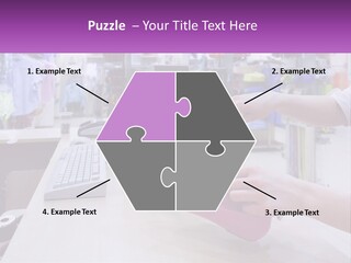 A Person Holding A Pink Object In Front Of A Computer PowerPoint Template