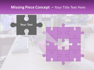 A Person Holding A Pink Object In Front Of A Computer PowerPoint Template