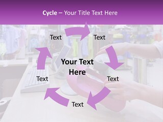 A Person Holding A Pink Object In Front Of A Computer PowerPoint Template