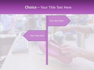 A Person Holding A Pink Object In Front Of A Computer PowerPoint Template