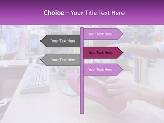 A Person Holding A Pink Object In Front Of A Computer PowerPoint Template