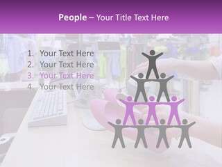 A Person Holding A Pink Object In Front Of A Computer PowerPoint Template