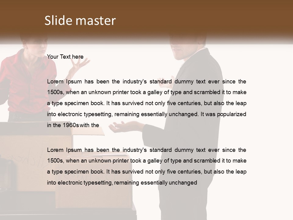 A Man And A Woman Standing Next To Boxes PowerPoint Template