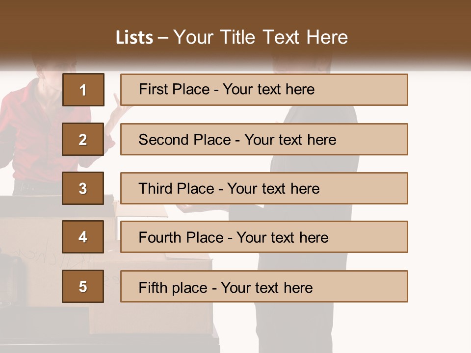 A Man And A Woman Standing Next To Boxes PowerPoint Template
