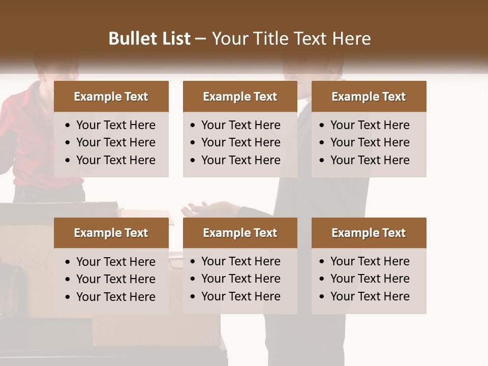 A Man And A Woman Standing Next To Boxes PowerPoint Template