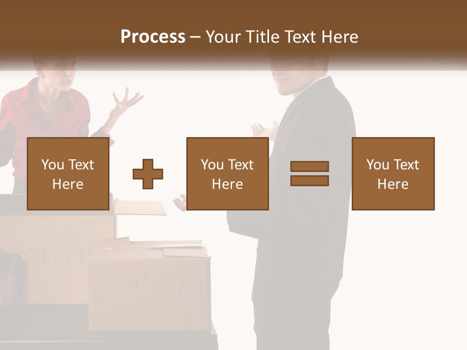 A Man And A Woman Standing Next To Boxes PowerPoint Template