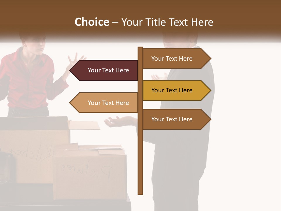 A Man And A Woman Standing Next To Boxes PowerPoint Template